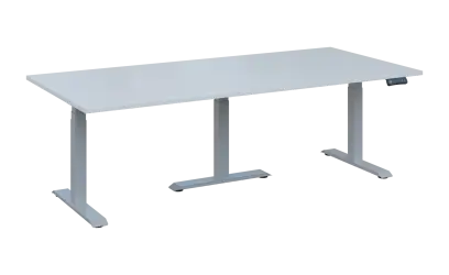 FLEXIMEET 220-100 výškově nastavitelný stůl, kovová podnož stříbrná, deska 25 mm, široký 2200 mm, bílá